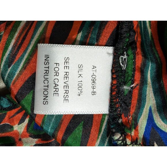 ARYN K Women’s 100% Silk Blouse Flutter Geometric Colorful Festival Aztec Sz S - Picture 9 of 11